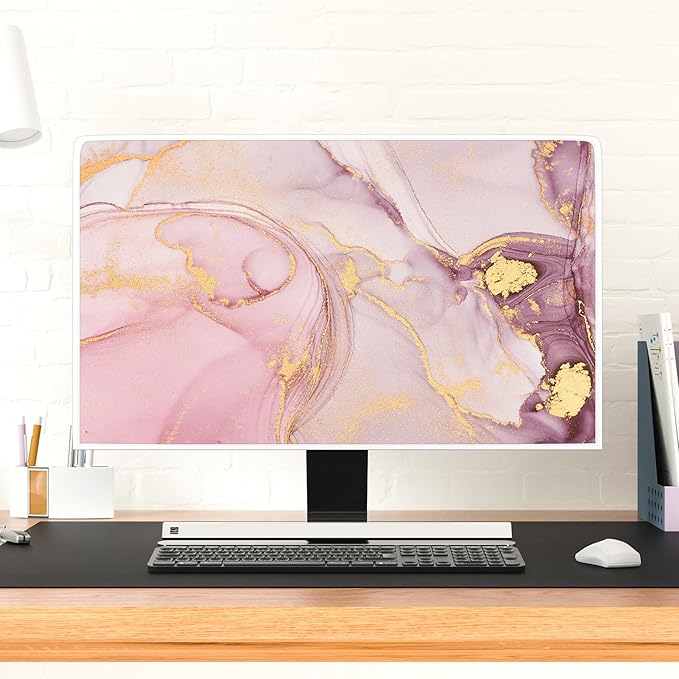 Baocicco Pink Gold Marble Waterproof Screen TV Cover 65 Inch Decorative Modern Television Cover for Home TV Screen Texture Dust Proof Monitor Covers for Television Screen LED LCD OLED TVs