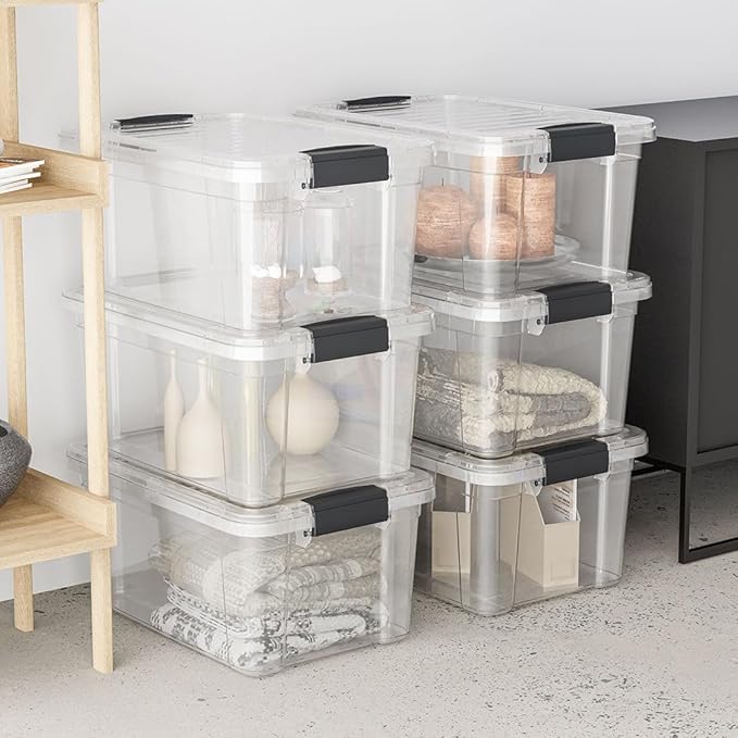 Superio Clear Storage Bins with Lids, Stackable Storage Box with Latches and Handles, Extra Small, 4 Pack 1.75 Quart