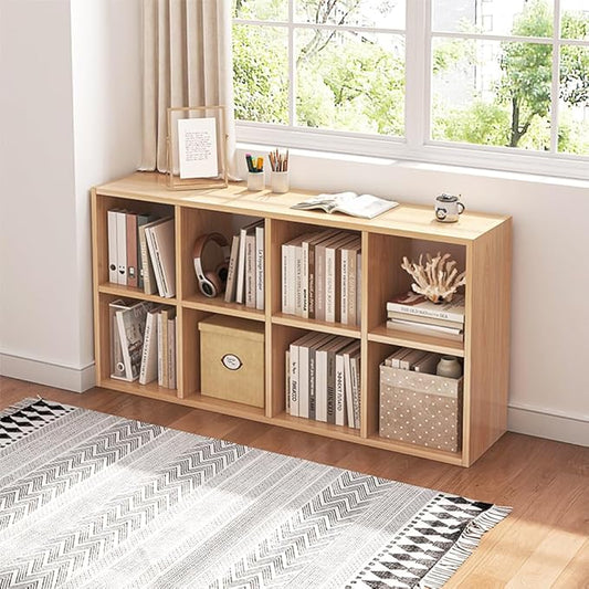 NELYE 8 Cube Organizer Bookcase - Fabric Storage Bins Container, Open Shelf Simple Compartments Bookshelf, Oak