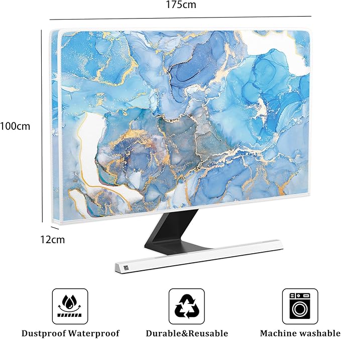Baocicco Baby Blue Gold Marble Waterproof Screen TV Cover 75 Inch Modern Television Accessories TV LCD Fashion Weatherproof Screen TV Decorations for Tablet LED LCD OLED TVs