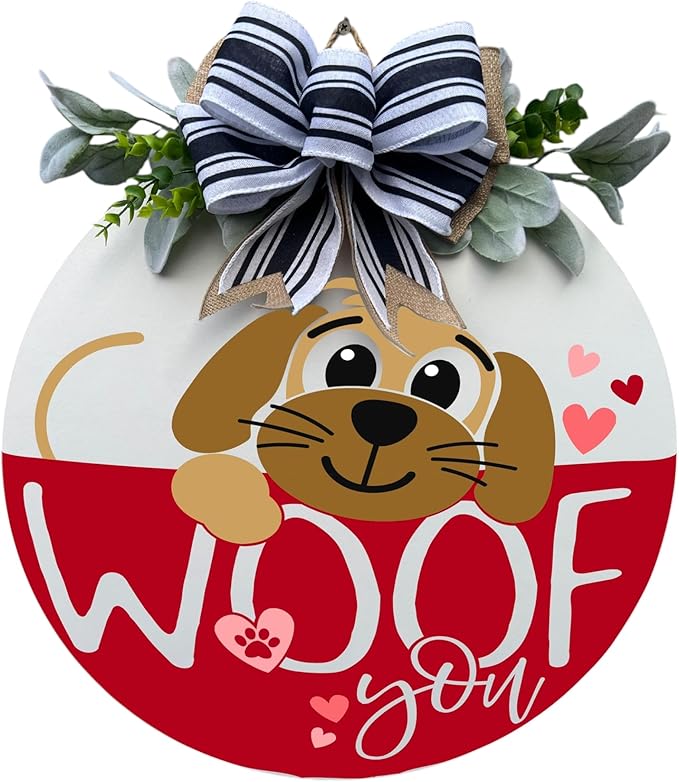 Wood front door sign Wood sign Home decor Welcome sign Sign for front door House warming gift Wedding gift (Woof-UV015(NC) P002, 11" Width)