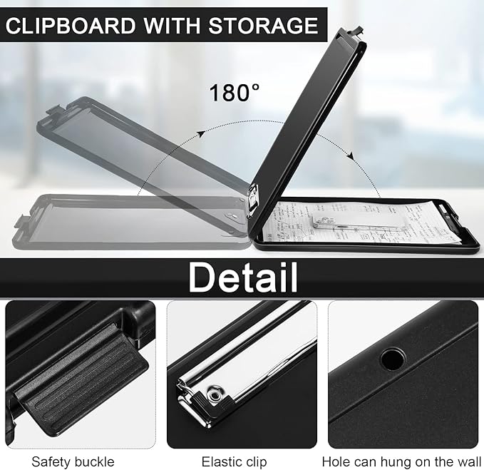 Mimorou 5 Pcs Clipboard with Storage,9.5 x 13.5 Inch Plastic Heavy Duty Foldable Clip Board with Pen Holder Low Profile Clipboard for Nurse Teacher Classroom Office Back to School Supplies