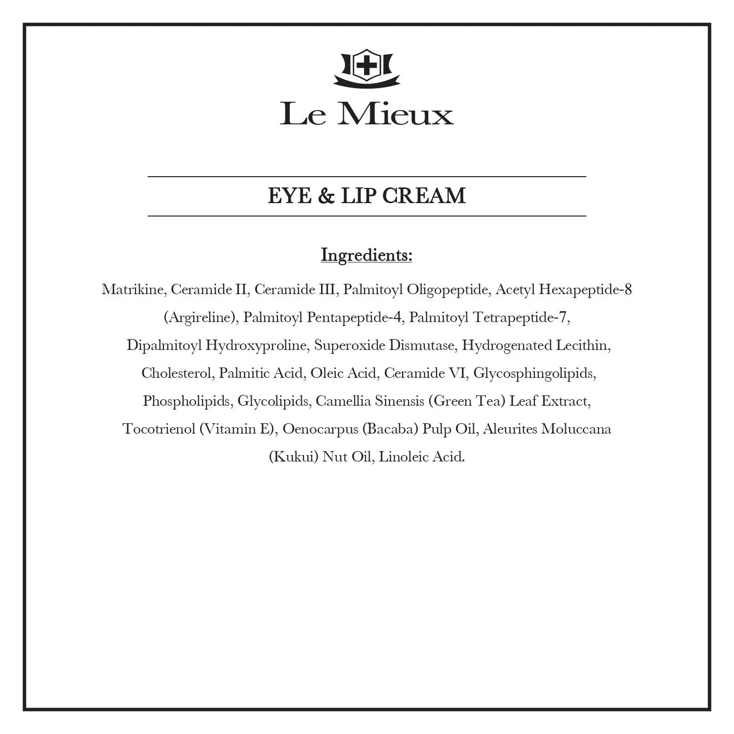 Le Mieux Eye & Lip Cream - Anti Aging Eye and Lip Moisturizer, Peptide-Infused Treatment for Visible Wrinkles & Fine Lines with Kukui Nut Oil & Ceramide, No Parabens or Sulfates (0.5 oz / 15 ml)