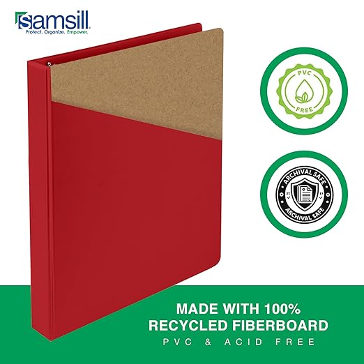 Samsill 1.5 Inch 3 Ring Binders, Made in USA, Economy Round Ring, Clear View Cover, 325 Sheet Capacity - for School, Home, Office - Red, 4 Pack