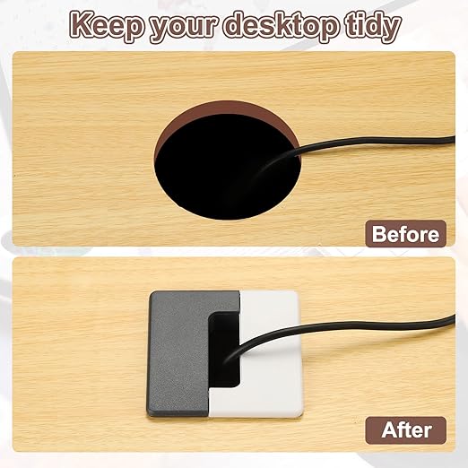 PATIKIL 2.8inch Desk Grommet, 6Pcs Cable Grommet Wire Management Cable Hole Cover Cord Organizer for Office Home Table Countertop, Black/White Black/Silver Black/Grey