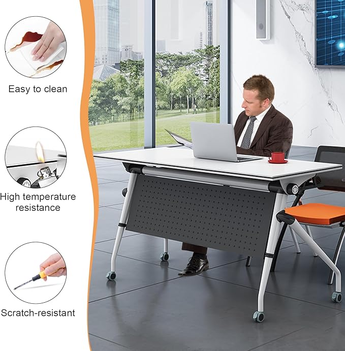 Conference Table,55.1''Folding Conference Room Table for 4-12 People,Mobile Flip Top MeetingTraining Table with Different Coulor and Styles for Offices, Classrooms,Meeting Room (2, C)