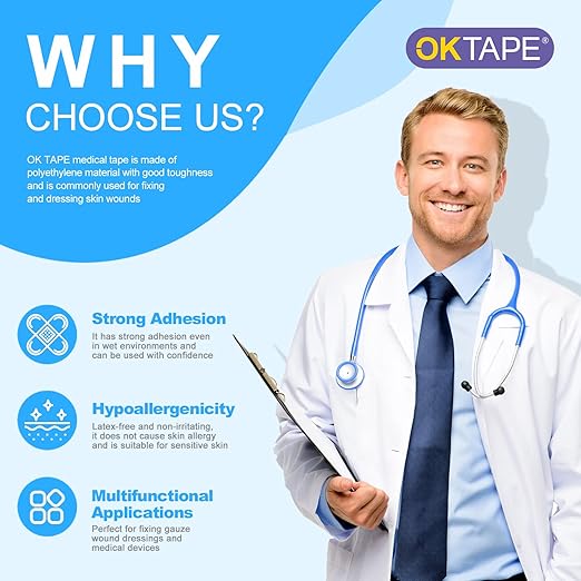 OK TAPE OKPore Transparent Medical Tape (Pack of 24) - First Aid Surgical Tape Hypoallergenic and Breathable for Wound Dressing Care, Latex Free, 0.5in x 10yds