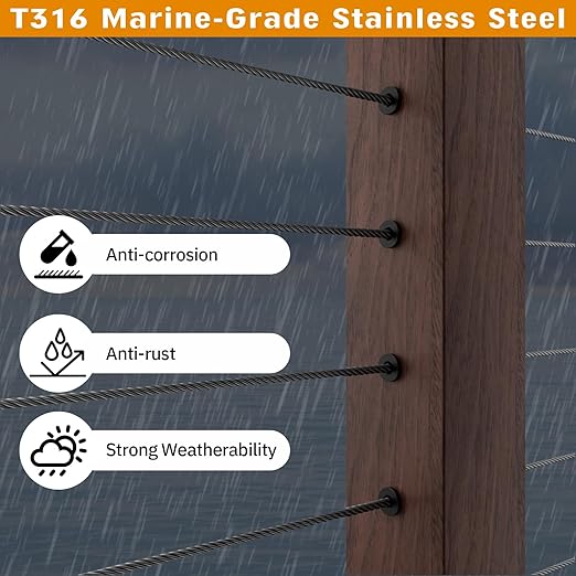 CELYND Cable Railing Protector Sleeves - 120 Pack T316 Stainless Steel Protective Sleeves - 1/8" 3/16" 5/32" Black Deck Cable Railing Hardware Kit for Wood Posts