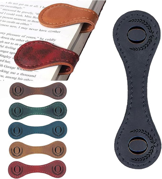 Personalized Magnetic Leather Bookmark, 26 Letters Custom Leather Bookmarks, Handmade, Leather Magnetic Bookmark for Book Lovers Readers Women Kid(Black，O）