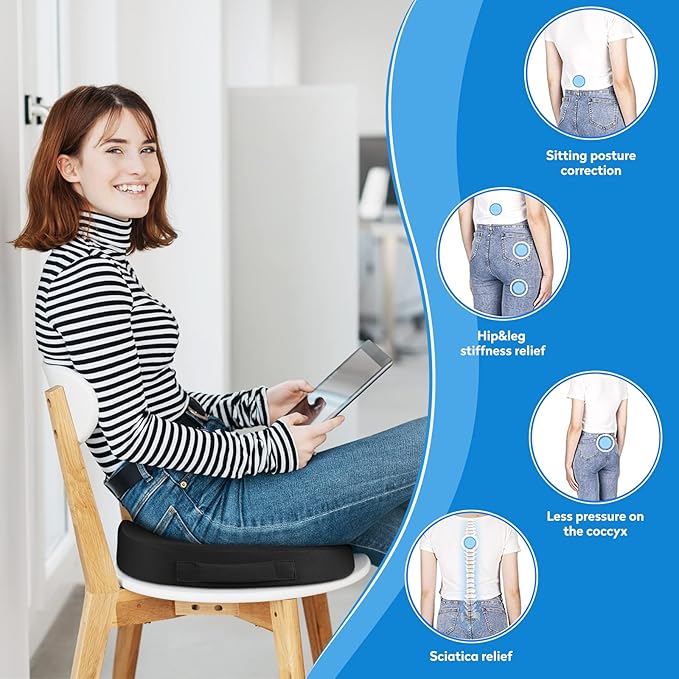 CushZone Seat Cushion, Office Chair Cushions, Car Seat Cushion, Non-Slip Sciatica & Back Coccyx Tailbone Pain Relief Chair Pad, Memory Foam Pillow for Computer Desk, Wheelchair, Driving(Black)