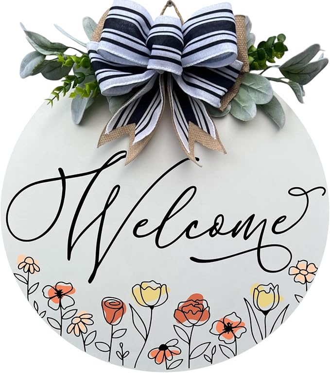Wood front door sign Wood sign Home decor Welcome sign Sign for front door House warming gift Wedding gift (Wildflower 3.0-UV026(A1) P002, 15" Width)