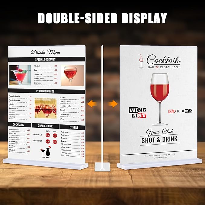 xydstay 6pack Acrylic Sign Holder 5.5 X 8.5, Vertical T Shape Clear Plastic Menu Holder, Unbreakable Table Sign for Restaurant, Office, School, Store and Home Use
