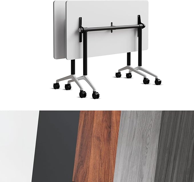 Goakwwuz Conference Room Table, Folding Conference Tables,Thicken Grey Tabletop,Flip Top Wooden Seminar Meeting Room Table for Conference Room Offices (2, Black+White, 55.1”)