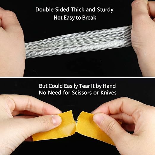 MILEQEE 2Pack Double Sided Tape Heavy Duty, 2in x 66FT (132FT Total), Super Sticky Resistente Clear Tape, Universal High Tack Strong Wall Adhesive with Fiberglass Mesh,Easy Use Mounting Tape
