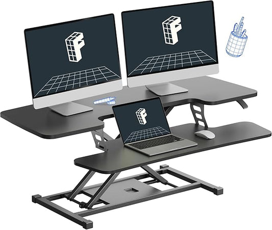 FLEXISPOT 40" Wide Standing Desk Converter Sit to Stand up Riser Height Adjustable Computer Workstation with Spacious 2-Tier Desktop, Black