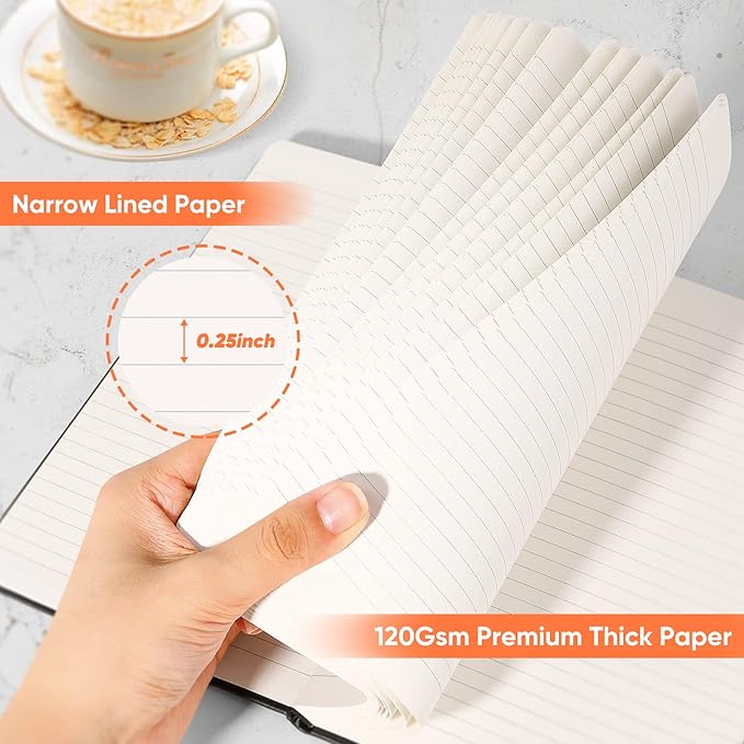 Huhuhero Lined Journal Notebook, 20 Pack Hardcover College Ruled Notebooks for Work School Note Taking, 120 Gsm Thick Paper Journals for Writing, Office School Supplies, 5"×8.25", Black