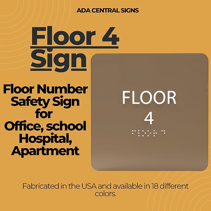 Grey w/Black ADA Floor 4 Sign with Braille – Made from Durable Acrylic and Ready to Mount