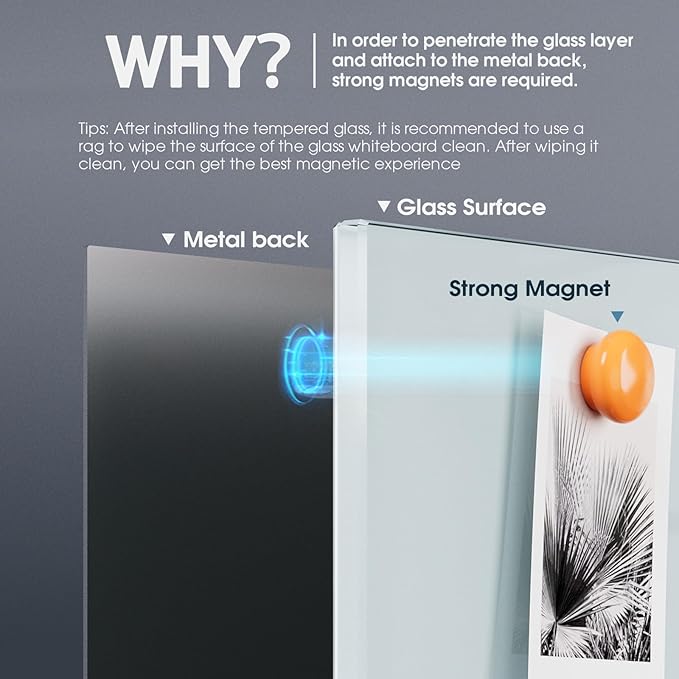 MaxGear Glass Whiteboard Tempered Magnetic Dry Erase Board 48 x 36 Inch Ultra White, Frameless Wall Mounted, Office Classroom Conference Room Home Use, Includes Markers, Eraser, Magnets & Mounting Kit