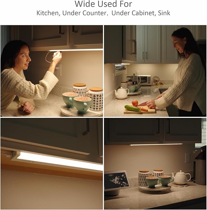 Leetdud LED Under Cabinet Lighting Hardwired or Plug in, 40 Inch 20W, Dimmable 5 Color 2700K/3000K/3500K/4000K/5000K, Linkable Eyes Care Design Counter Lights for Kitchen, Sink, ETL Listed, White