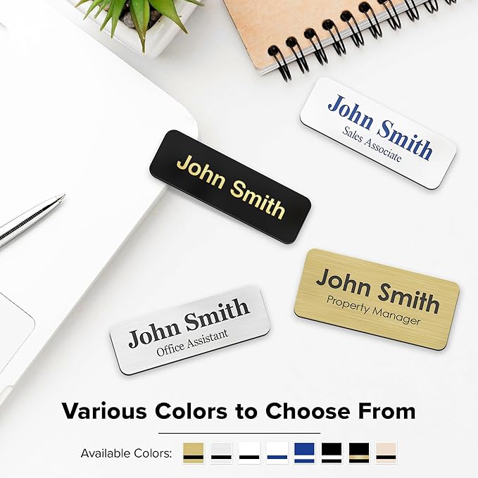 Name Tag, Magnetic Black and Gold Name Tags, Personalized Name Tags, 1.5x3 Inches, Durable Engravable Impact Material, Made in The USA by My Sign Center