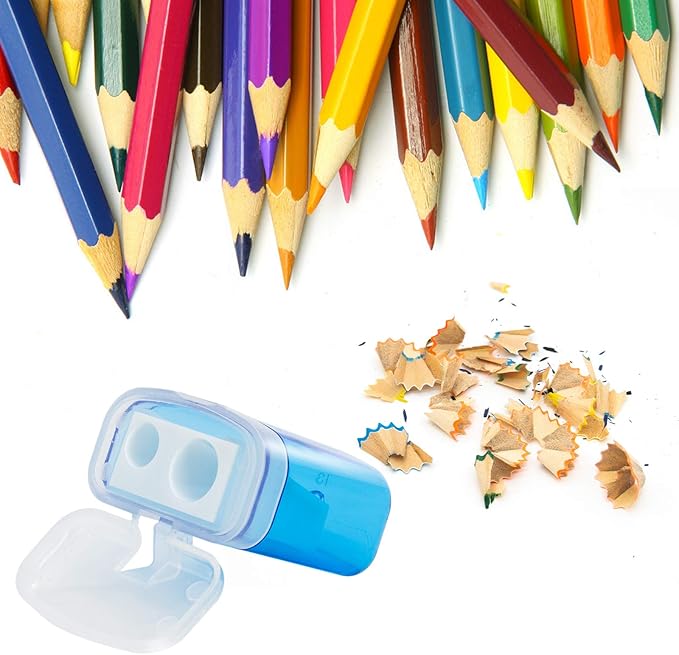KIDMEN 12 PCS 2 Holes Small Manual Pencil Sharpener with Lid,for Kids,School