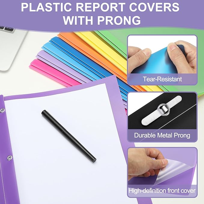 PATIKIL Plastic Report Covers with Prong, 10 Pcs 80 Sheet Clear Front Presentation Binders with 3 Metal Prong Fasteners Report Folder for Resume Documents Files Letter, Sky Blue