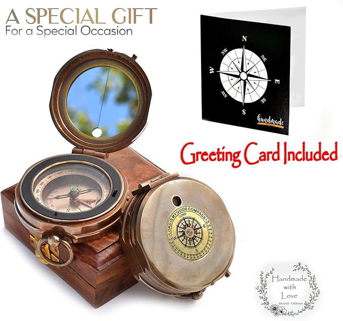 Trust in The Lord With All Your Heart - Proverbs 3:5-6 Quote Engraved Compass With Wooden Box, Greeting Card, Gift Compass, Graduation Day Gifts 2024 for Women Men Boys Girls