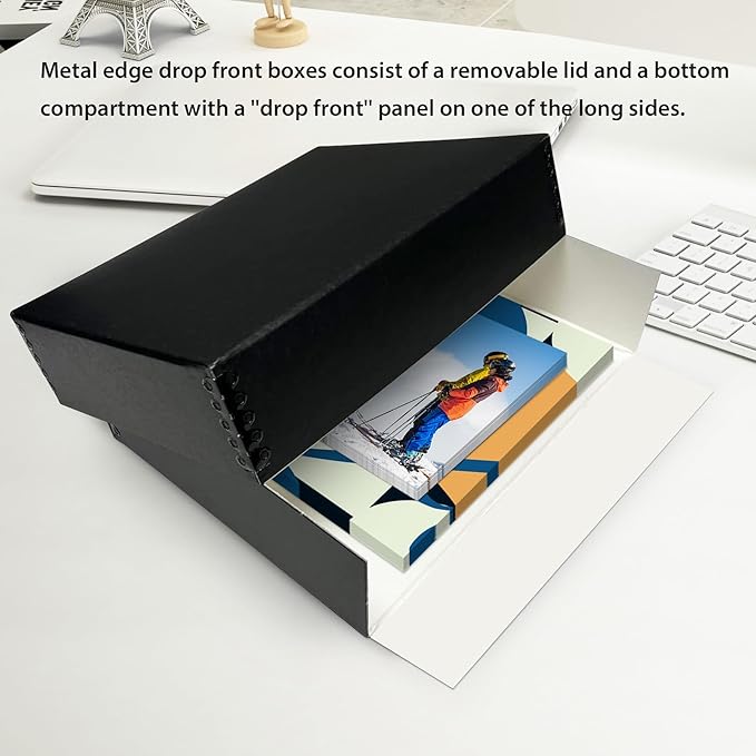 Lineco Museum Archival Storage Box, 16.75x20.75x3 in. Drop Front Design. Acid-Free with Metal Edge. Organize Photos, Pictures, Prints, Documents, Crafts, DIY. Black, 1 Pack