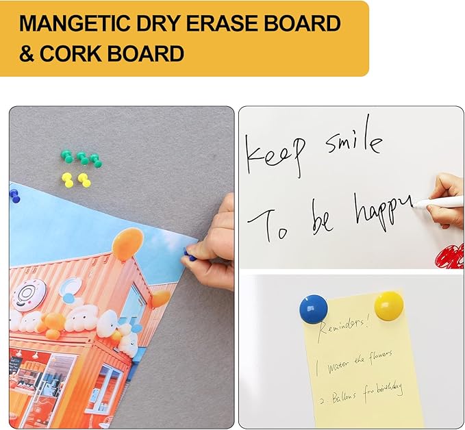 DEVELOP Large Grey Felt Bulletin & Magnetic Dry Erase Combo Board, 72 x 36 Inch Hanging Whiteboard/Grey Felt Bulletin Combination Board with Marker Tray, Pins, Eraser, Markers & Magnets