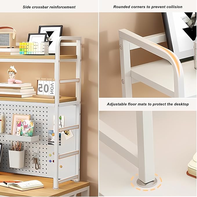 ZWCQSYS 2-Tier Desktop Bookshelf Hutch - Metal Desk Shelf Bookcase with Desk Pegboard Countertop Storage Organizer Rack for Dorm or Office (B, 70cm/27.5in)
