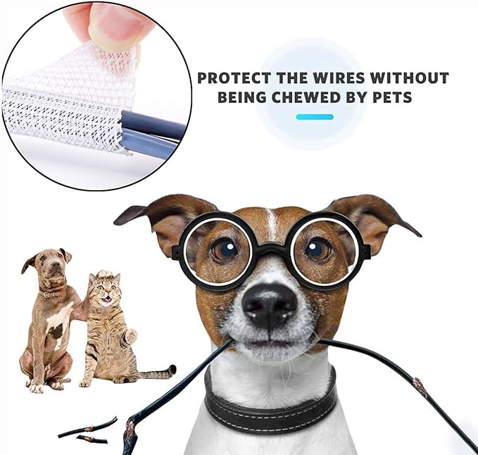 QCSIW 1/4" x100ft Split Sleeve Wire Loom Tubing - Cat-Proof Cord Protector for USB, Power, Audio/Video Cables | Chew-Resistant Sleeving, Easy Install, White