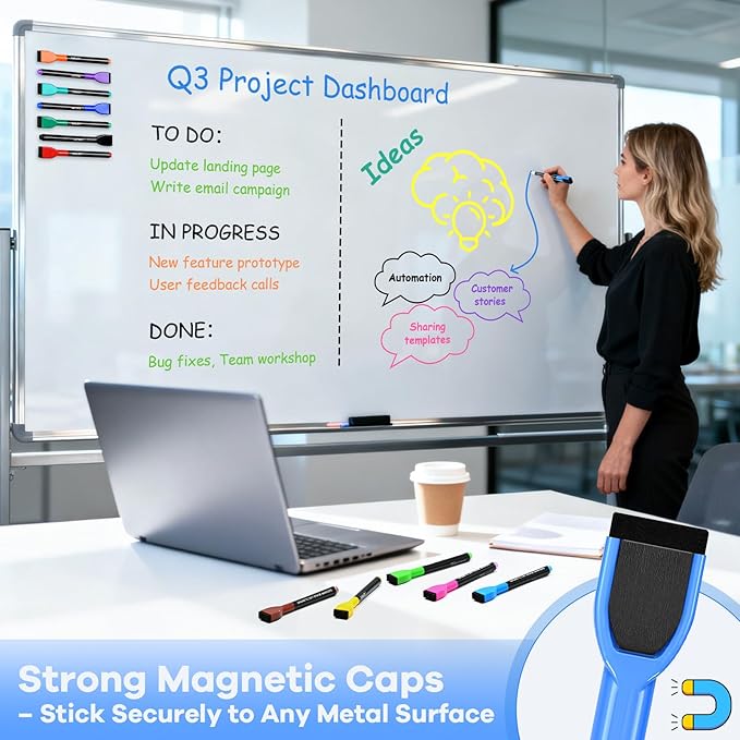SUQJOY Magnetic Dry Erase Markers with Eraser Caps, Fine Tip 1-2mm, Low Odor Quick Dry Ink, 4 Colors Black Blue Red Green, Whiteboard Marker Set for Fridge Calendar Office, 36 Count