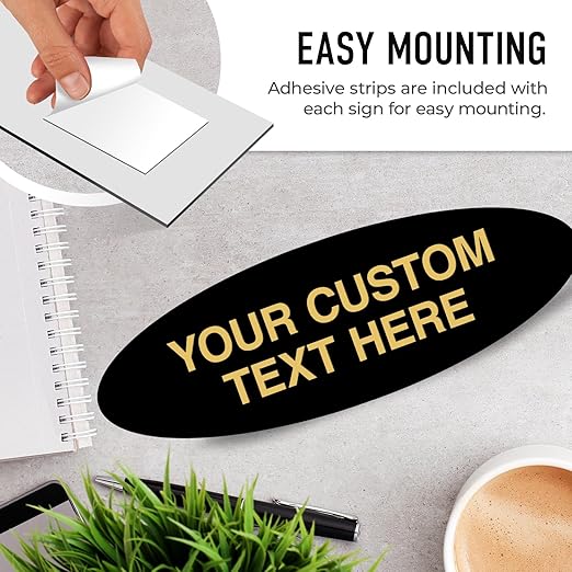 Custom Wall or Door Sign, Personalized Oval Plaque Engraved Message for Bussiness, Property and Home Indoor/Outdoor, 4x12 Inches, Made in USA by Sigo Signs