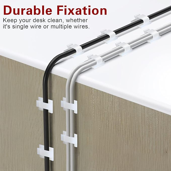 XHF 3/4” Adhesive Cable Wire Clips White 120pcs, Cable Staples Outdoor Cable Management Wire Organizer Cord Holder for Under Desk, Car, Wall, TV PC Ethernet Cable