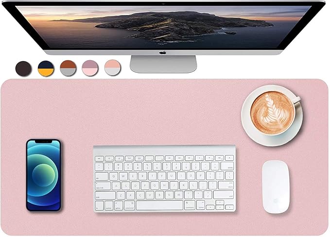 SUJAYU Dual Sided PU Leather Desk Pad, Mouse Pad, Office Desk Mat, Non-Slip Laptop Desk Pad, Waterproof Desk Writing Pad for Office and Home (23.6" x 11.8", Pink+Light Blue)