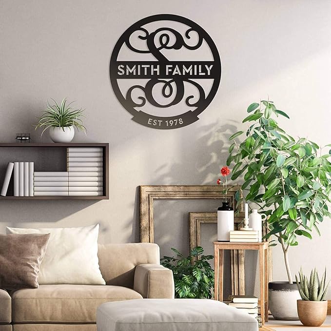 RealSteel Family Name Monogram, Personalized Family Name Metal Sign, Est Year Established Date Custom Split Letter, Perfect for Fireplace Mantels, Living Rooms, Foyers, Front Porches, Driveway Gates