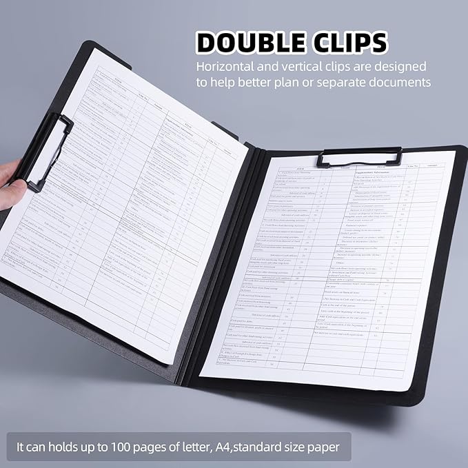 FRETONBA Clipboard Folder, A4 Foldable Clipboard with Horizontal and Vertical Double Metal Clips, 360 Degree Foldable Binder Clipboards with Pen Holder, File Cover Work Folder Clipboards, Red