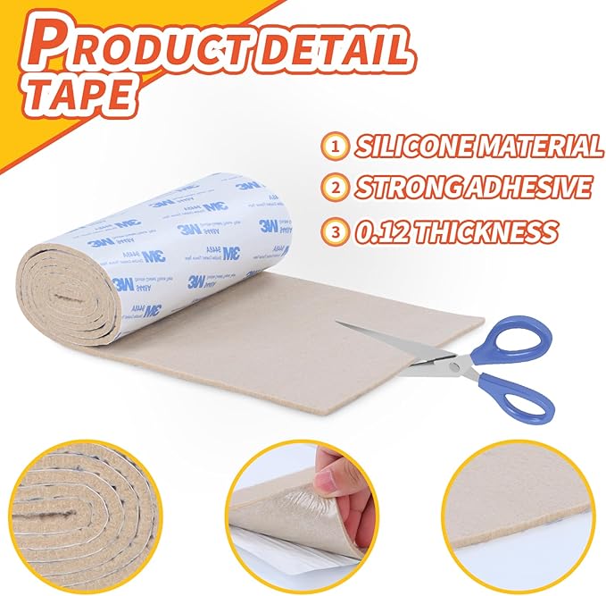 VOCOMO Felt Furniture Pads, Heavy Duty Felts Strip Roll with Adhesive Backing Felt Pads Furniture Feet Cuttable Felts Tape for Protecting Hardwood Floors(5 x 120 x 0.12 Inch, White)