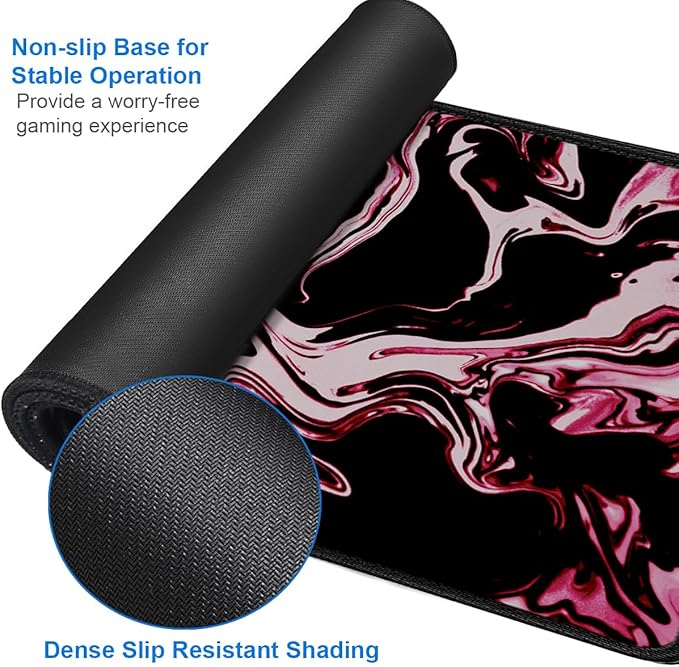 Gaming Mouse Pad, 31.5x15.7 inch Large Extended Computer Keyboard Mouse Mat, Water Resist Non-Slip Mousepad Rubber Base Long XXL Desk Mouse Pad for Gaming, Office & Home, Marble Red