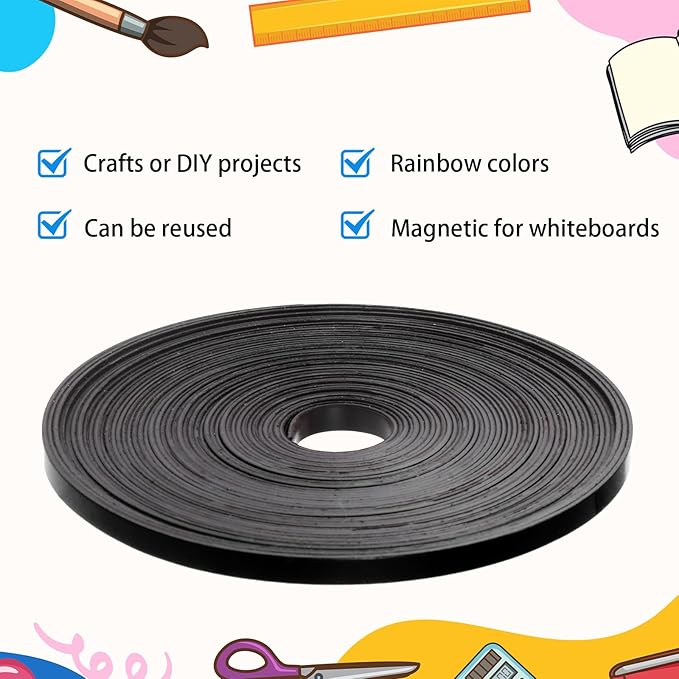 AmazingSpark Magnetic Tape Roll Thin Strips, 1/4 Inch x 33 Feet Magnetic Board Dividers Whiteboard Graphic Decorative Tape Marking Line for Classroom Office Art Accessories(Black)