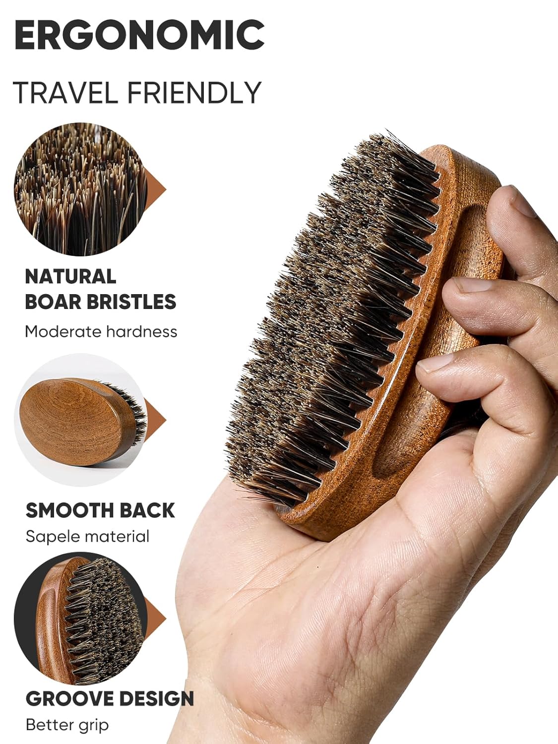 Beard Brush, Natural Boar Bristles Beard Brush for Men and Wooden Sandalwood Pocket Beard Comb Set, Facial Hair Grooming Kit with Mustache Scissors as a Styling Tool, Growth, Detangles, Shine