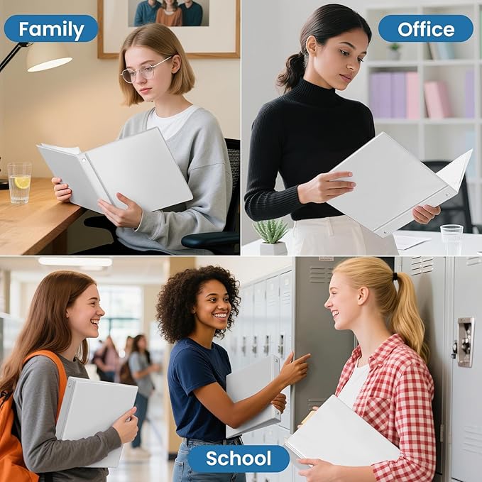 SUNEE White Binders 1 Inch 24 Pack Bulk, Clear View 3 Ring Binders PVC-Free (Fit 8.5x11 Inches) for School or Office Supplies