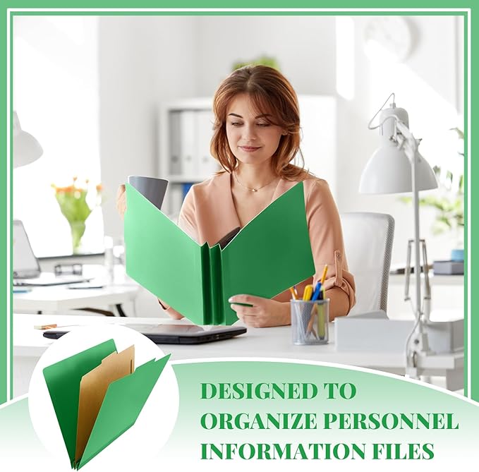 Skyygemm 48 Pcs Classification Folders Letter Size, 1 Divider Pressboard File Folder with Fasteners, Expanding File Organizer Bulk for School Teachers, Office Employee, Coworker, Staff (Green)