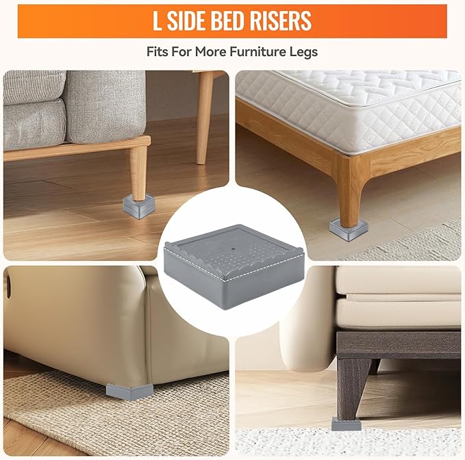 Furniture Risers, 4 Pack Bed Risers with Non-Slip Grip and Heavy Duty Support, 1 Inch 2 Inch 3 Inch 4 Inch Height Lift for Couch, Sofa, Table, Desk, Chair, Refrigerator - Gray, 1+1+1 Inch