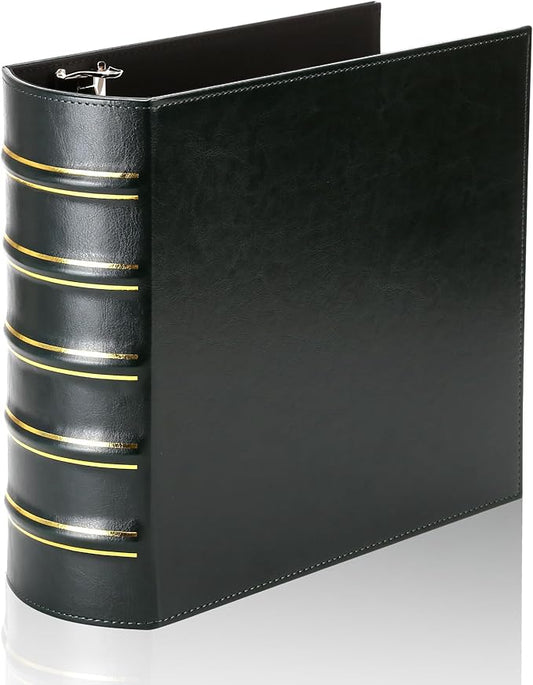 LETVPVOW Vintage Hardback 3 Ring Binder 3 Inch, Professional Leather Binder 3 Ring, Three Ring Binders Fits 8.5 x 11, D Ring Binders for Photo Album, Home, School and Office Supplies- Dark Green
