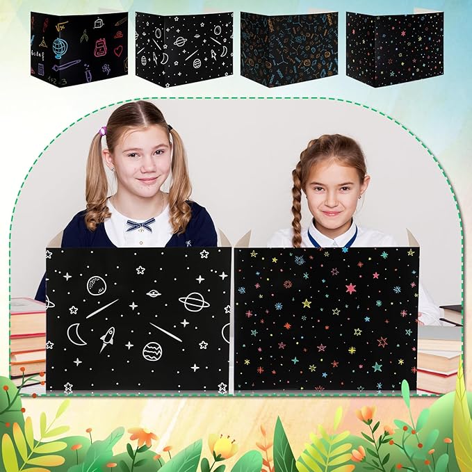 Crtiin 24 Pcs Privacy Folders for Students Desk Dividers Standard School Privacy Cardboard Board Testing Dividers Shield for Classroom Teacher Supplies Keep Eyes from roving(Vibrant)