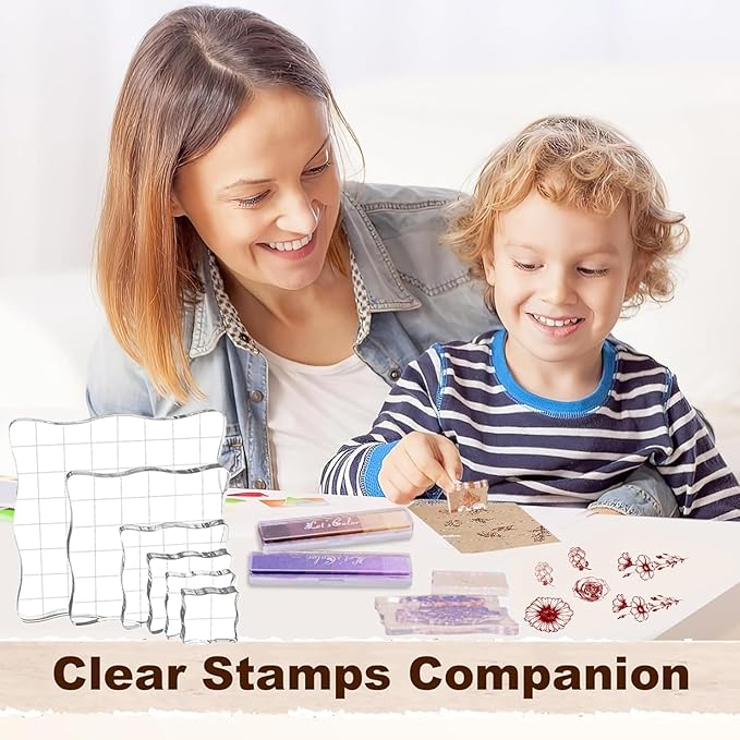 UCEC 4 Sheets Clear Stamps Set for Card Making, 2 Pcs Acrylic Stamp Block (7.5*7.5cm & 5*5cm), Vintage Plants Flowers Rubber Silicone Stamps, Small Clear Stamps for Crafts Decoration DIY Scrapbooking
