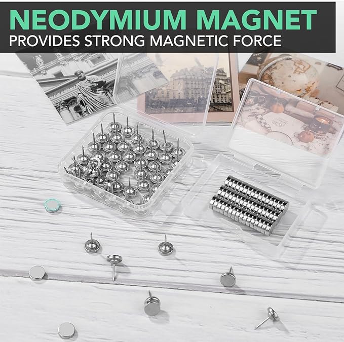 E BAVITE Magnetic Push Pins ThumbTacks, 36 Sets Magnet Pushpins for Wall Bulletin Board Cork Board Cute Decorative Push Pin Clips for Poster Hanger Picture Hanging Home Office Accessories