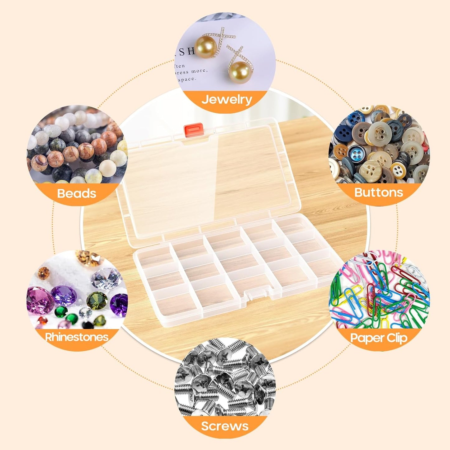 2PACK Extra Thick Bead Organizers, 15 Grid Mini Clear Plastic Storage Box Craft Containers for Nail jewelry rhinestones DIY Supply Case