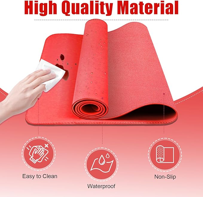 Leather Desk Pad Protector, 39.4' X 17'' Large Mouse Pad, Office Desk Mat, Non-Slip PU Leather & Suede Base Desk Blotter, Laptop Desk Pad, Desktop Mat for Office Home, Candy Red